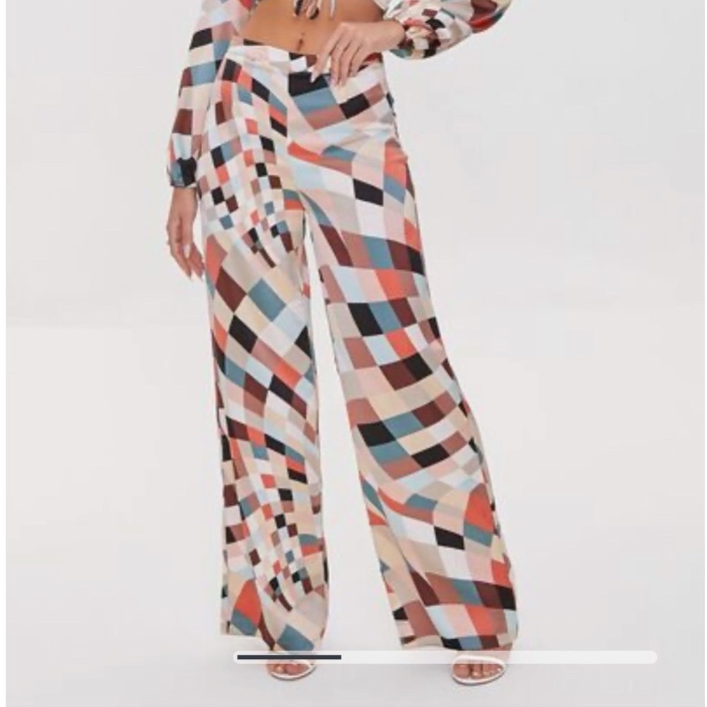 Satin Geo Print Wide-Leg Pants